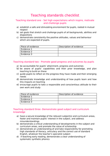Teaching standards checklist