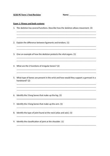 GCSE PE mini test/revision  pack (test paper & answer booklet)