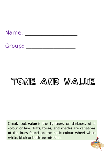 Tone and Value Activity Art Booklet