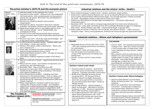 AQA 7042 Britain 2S - Unit 3 knowledge organiser 1970-79
