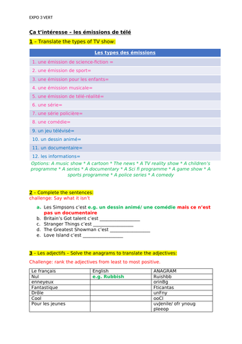 Expo 3 vert resources - Full Module 1 - Ça t’intéresse - Homework/ worksheets