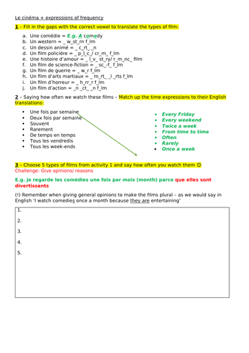 KS3 Year 9 French - Expo 3 vert - Using expressions of frequency to talk about the cinema /LE CINÉMA