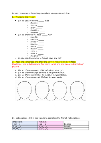 EXPO 3 VERT - MÓDULE 1 - Je suis comme ça – Describing ourselves using avoir and être