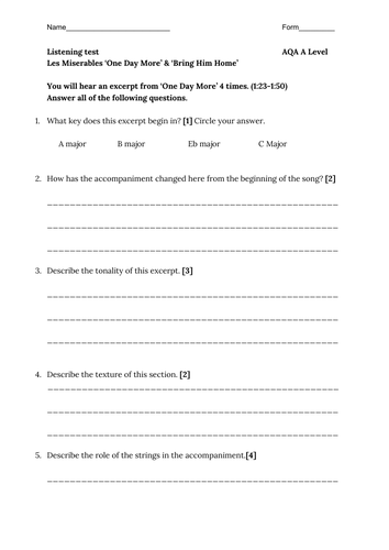 Les Miserables Listening Test A Level