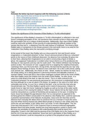 To Kill A Mockingbird Exemplar Essay: Boo Radley