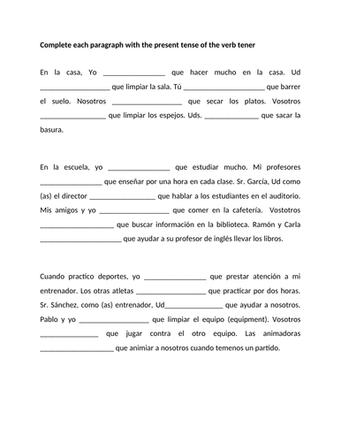 Tener que infinitive paragraph