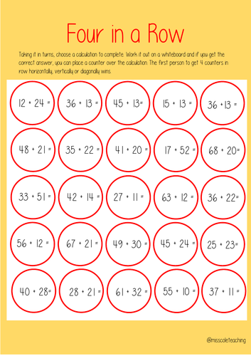 Four in a Row Addition Game