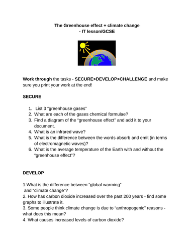 GCSE Greenhouse effect IT lesson