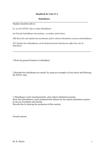 Worksheet for Unit 14 A BTEC Applied  Science Level 3