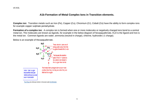 BTEC L3 U5 A1b Formation of Metal Complex Ion