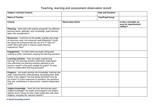 classroom observation forms for teachers