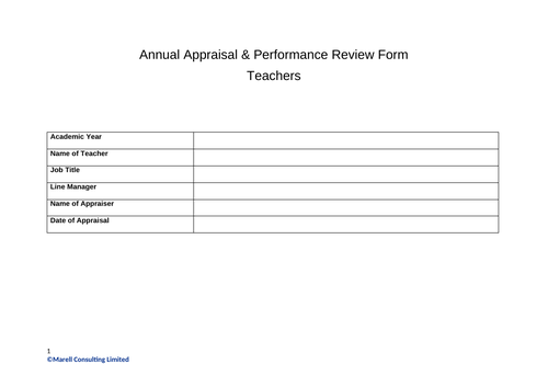 Annual Appraisal & Performance Review Template for Teachers