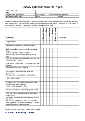 Survey Questionnaire for Pupils