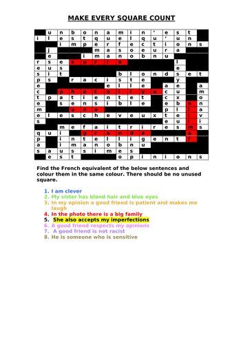 UNIT 1 AQA FRENCH GCSE STUDIO - AMITIE - MAKE EVERY SQUARE COUNT