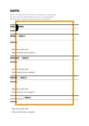 Supply teacher handover sheet