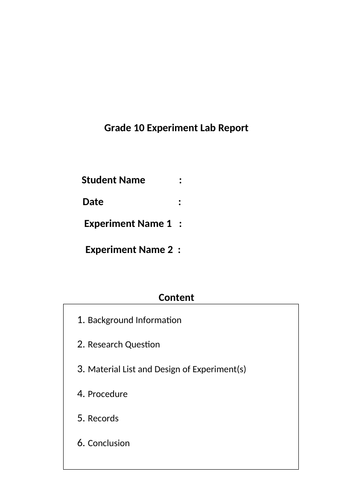 Chemistry Experiment Lab Report Template