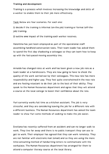 Edexcel GCSE (9-1) Business 2.5 Making human resource decisions - Training and development worksheet