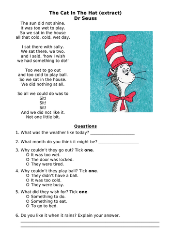 Cat In The Hat Comprehension | Teaching Resources