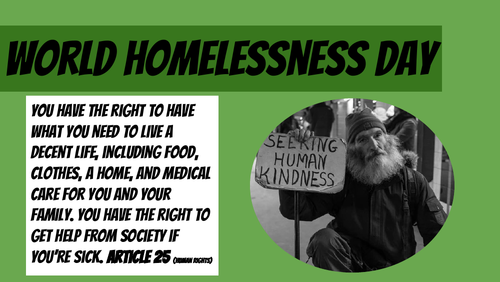 World homelessness day worksheet/fact sheet/teaching slides