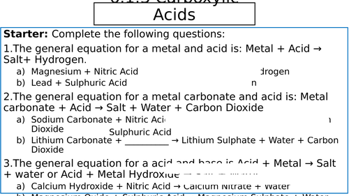 OCR 6.1.3 Carboxylic Acids