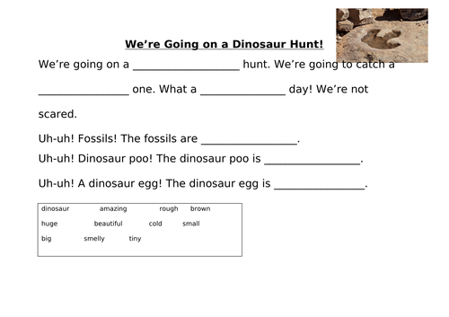 We're going on a dinosaur hunt adjective activity