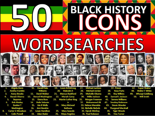 50 x Black History Month Famous People Icons Wordsearches Wordsearch Keyword Settler Homework