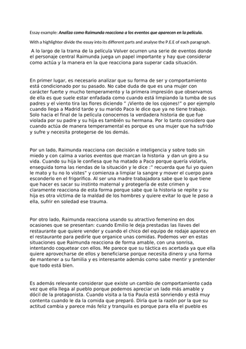 Example of essay Volver