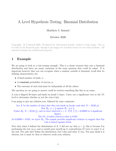 Binomial Hypothesis Testing A Level Maths