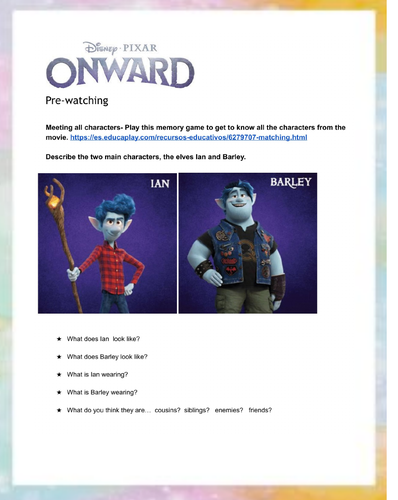 ONWARD - Disney movie worksheet