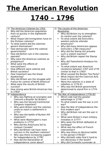The American Revolution 1740-96 revision sheet