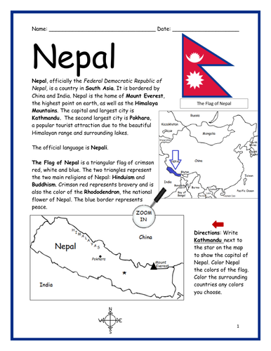 NEPAL - Introductory Geography Worksheet