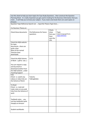 A Level AQA topic note sheet .pdf format (ie a Pro-forma/Template note taking from online sources)