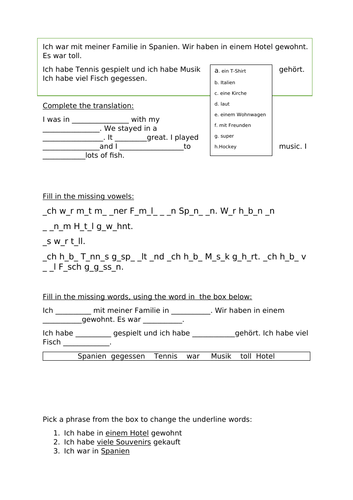 8 German using Stimmt 2 - chapter 1, low ability, work sheet