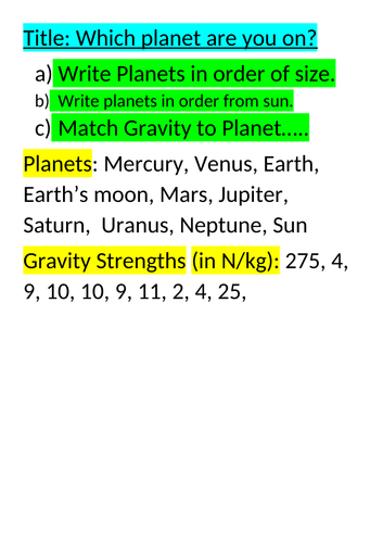 Weight and Gravity on different planets