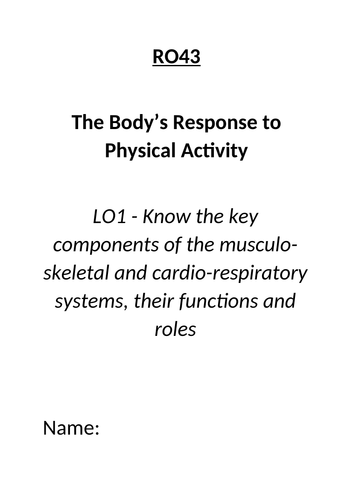 Cambridge Nationals Sports Science R043 LO1 Work Booklet