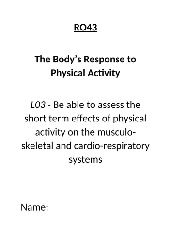 Cambridge Nationals Sports Science R043 LO3 Work Booklet