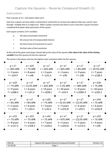 Capture the Squares Reverse Compound Interest