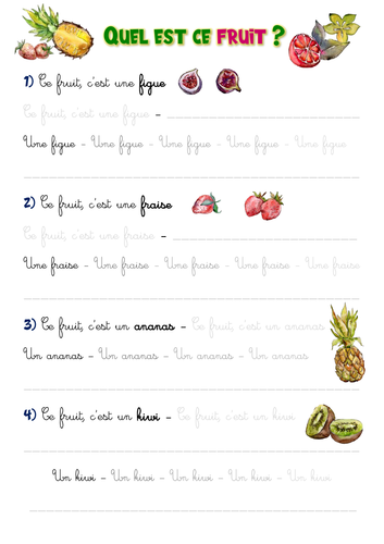 French handwriting: Fruits