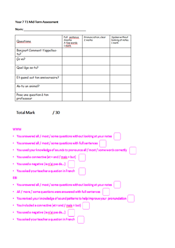 Y7 Speaking Assessment - Name, Age, Birthdays, Animals