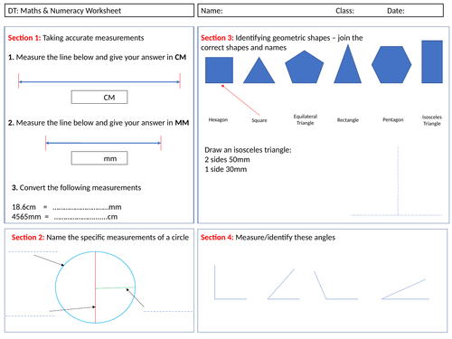 Maths & Numeracy in DT Worksheet