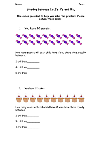 Maths year 1 - division/sharing 2,5,10