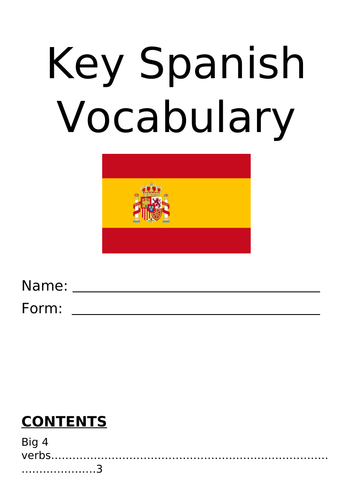 Spanish key vocabulary booklet
