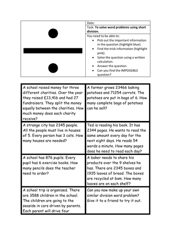 Short division problems with trick info.