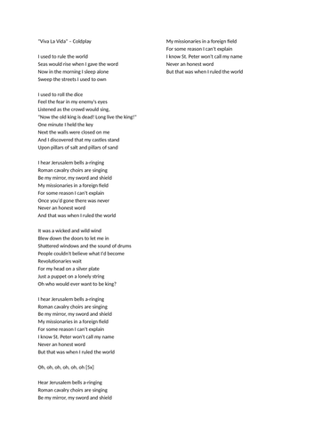 A pack of Karaoke comprehension questions based on popular songs