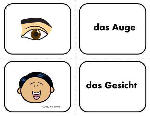 German Body Parts: 26 Flashcards for Memory/Matching Game: Körperteile