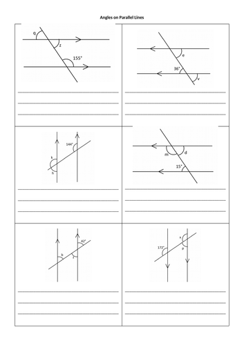 Angles on parallel lines worksheets