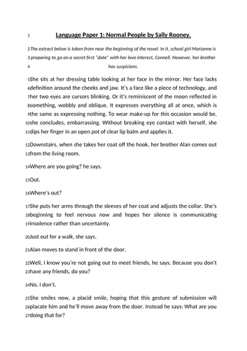 Normal People- AQA English Language Paper 1 Reading