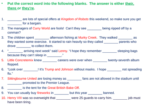 their there they're starter revision KS2 KS3