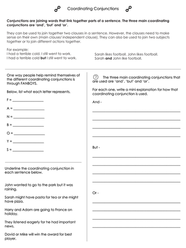 Coordinating Conjunction Activity | Teaching Resources