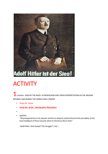 Activity/Work Sheet on Nazi Policy  on Women and  Propaganda